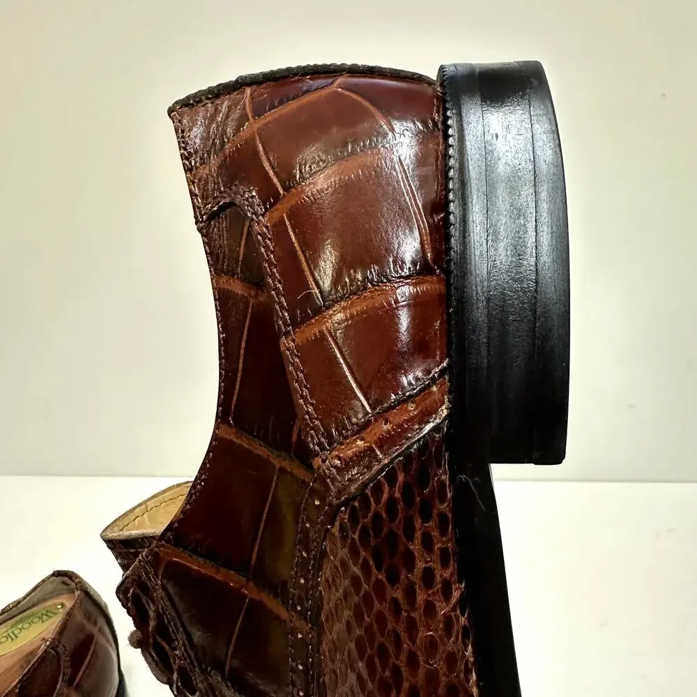 X EUC Stacy Adams Brown Snakeskin Cap Toe Derby Exotic Men's 10.5 D